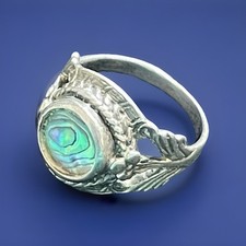 Signed 925 Sterling Silver Vintage Abalone Shell Ring Size 5 Flower Pattern