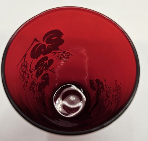 Vintage Anchor Hocking Ruby Red Drinking Glass 12 oz Grape Leaves - Picture 6 of 9