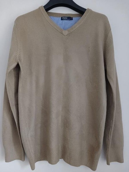 Men Polo Ralph Lauren Sweater Beige Cotton M #CIRS