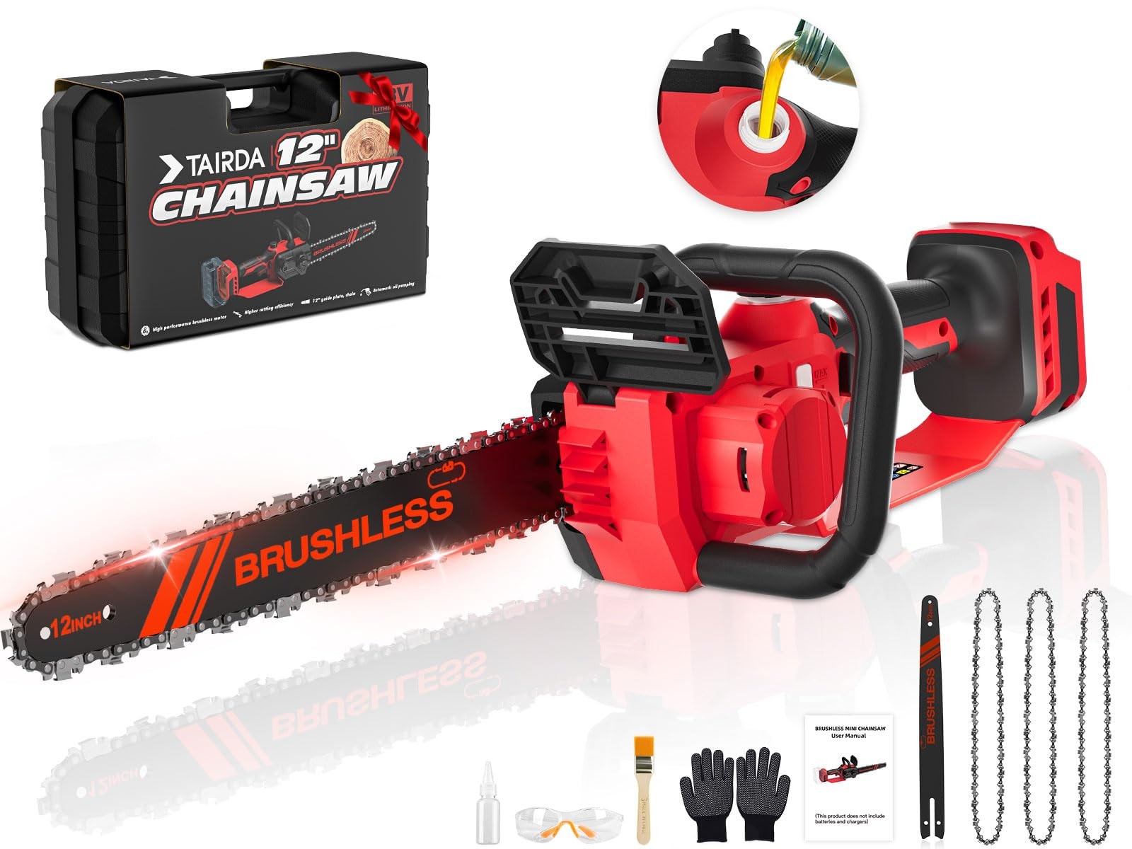 18V Brushless Chainsaw for Milwaukee M18 Batteries - 12-Inch Bar (Battery Not Included)