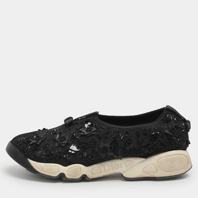 Dior Fusion Gr.37 Schwarz Mesh Blumenverziert Low Top Sneaker