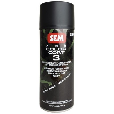 SEM Color Coat 3 Satin Black - Multi-Substrate Flexible Coating, 12oz, Aerosol