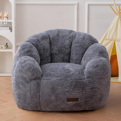 Floral Shaped Kids Bean Bag Chair, Plush Sofa for Nursery & Bedroom, Grey