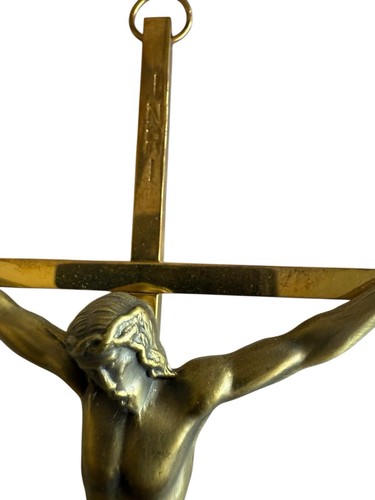 Jesus Christ Crucifix Cross Wall Hanging INRI 10" Brass / Metal Vintage - Picture 3 of 5