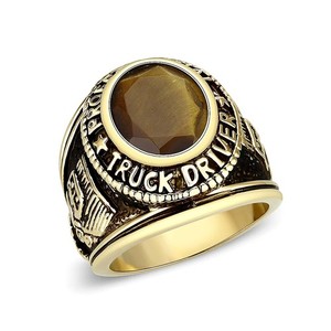 Authentic Men's Truck Driver Ring, Tiger Eye, 14K Gold Plated,, professional, pride