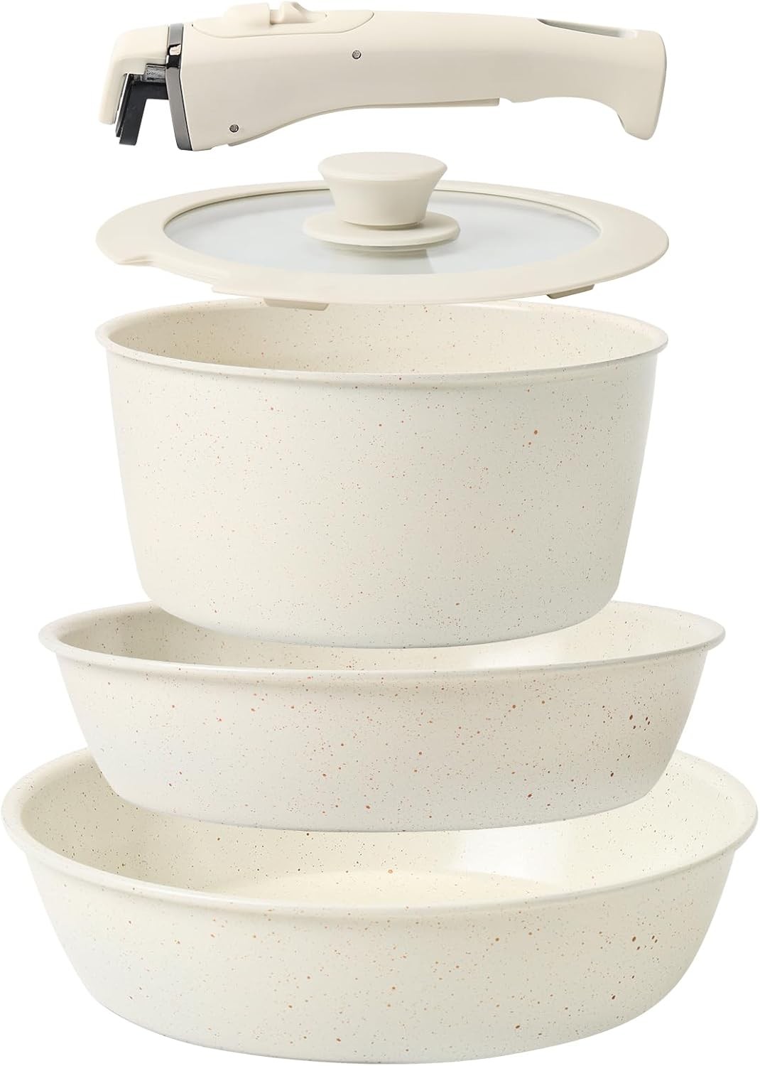 Non Stick Ceramic Cookware Set 5 Piece Cream White Pots and Pans