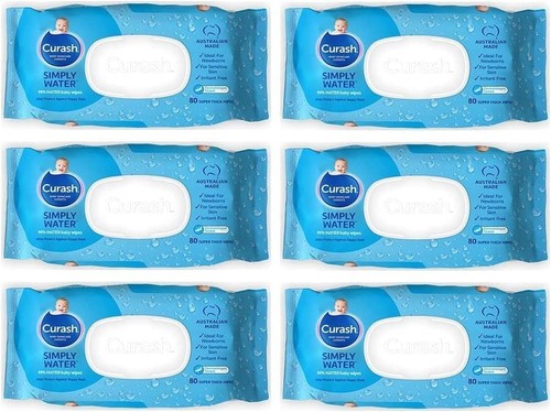 6 x 80 Value Pack Curash Simply Water Baby Wipes Thick and Soft Baby Wipes - Picture 2 of 3