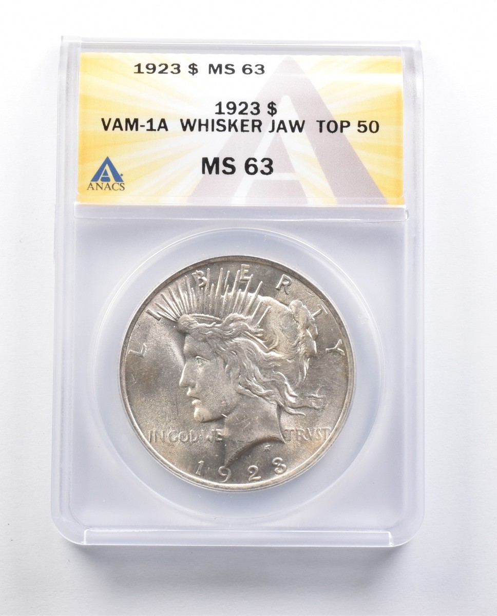 1923 Peace Silver Dollar VAM-1A Whisker Jaw Top 50 MS63 ANACS | eBay