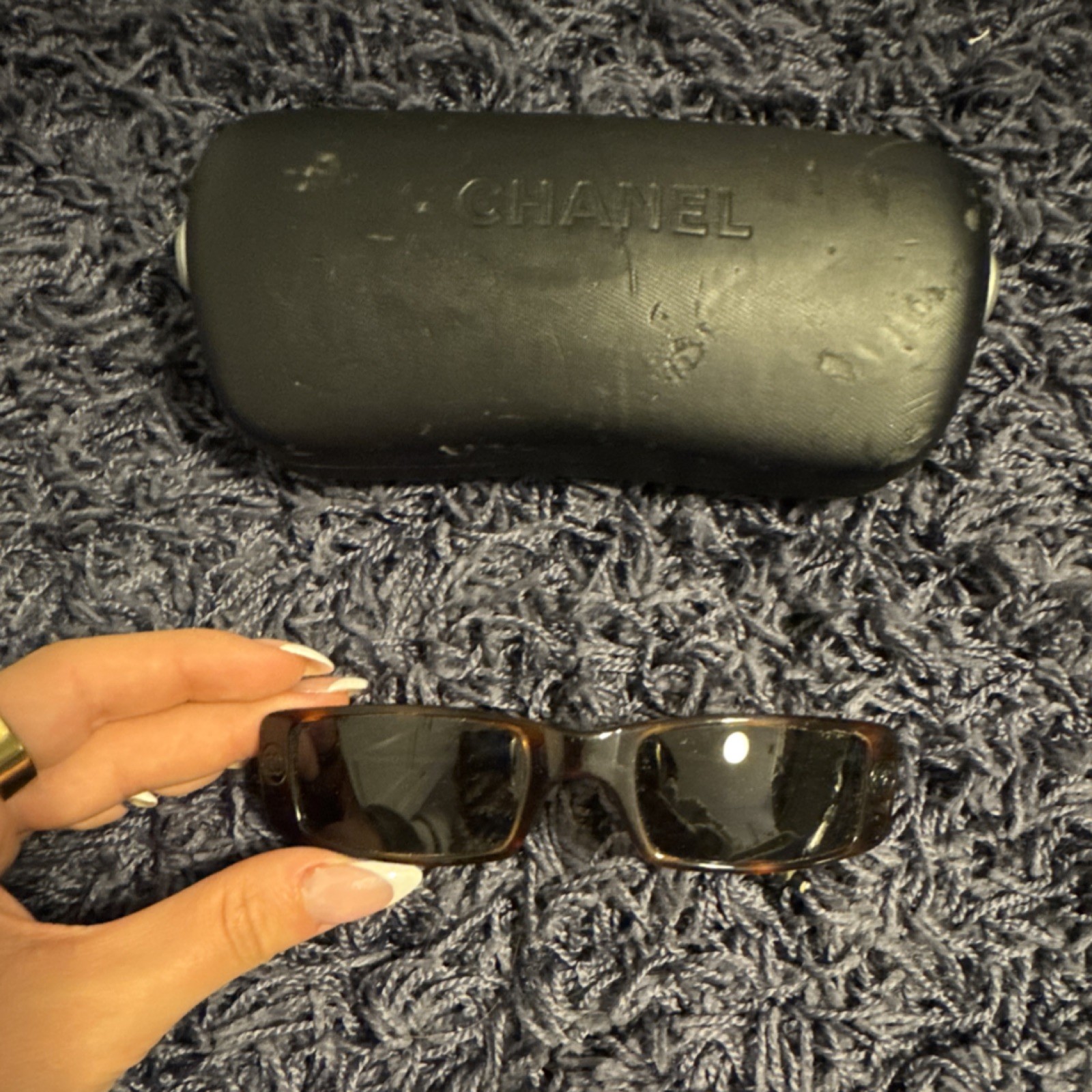CHANEL Rectangle Sunglasses Brown Plastic Frame L… - image 1