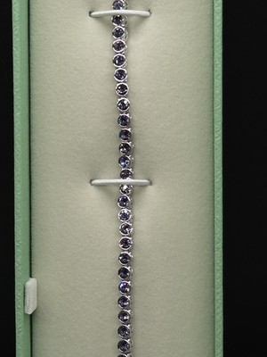NIB SWAROVSKI SWAN IMBER EMILY BRACELET ROUND BLUE CRYSTAL RHODIUM PLATED 6-7'' 2
