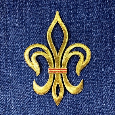 Large Gold Fleur De Lis Applique Patch - Embroidered Badge 5'' (Iron On)