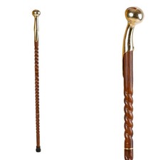 Handcrafted Brass Handle Walking Cane - Solid Wooden Shaft, Vintage-Style Men...