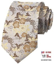 Mens Skinny Novelty Small Floral Cravat Ties Luxury One Size Champagne Ivory