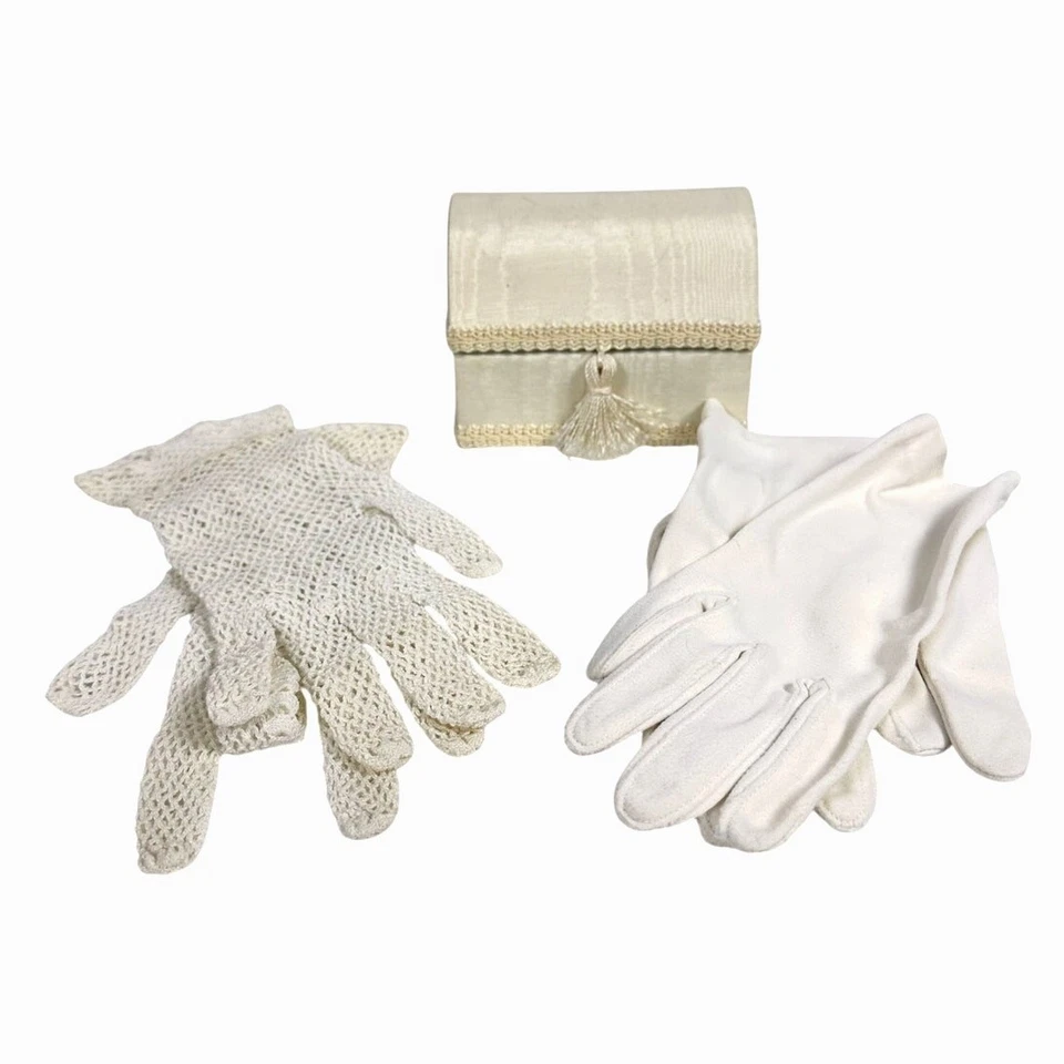 Guantes de vestir de encaje de ganchillo para niños/par de guantes de lino en cofre del tesoro de seda Foto 4 de 4