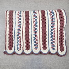 Handmade Crochet Afghan Throw Blanket Scalloped Edge 73x56 Boho Home Decor Cozy