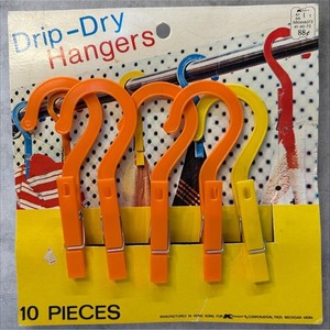Vintage Drip-Dry Hangers Set of 5 Orange Plastic Clips Kmart Tag Retro 1970s