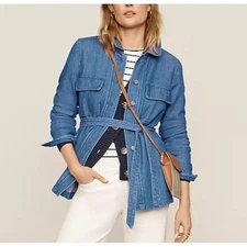 ANN TAYLOR WEEKEND DENIM CHORE SHIRT JACKET SZ LARGE MEDIUM BLUE WASH
