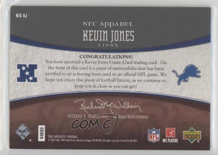 2007 Upper Deck Artifacts NFC Apparel /325 Kevin Jones #NFC-KJ - Image 2 of 2