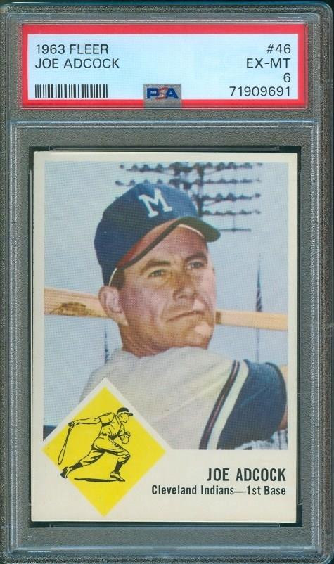 1963 Fleer Baseball Original Card JOE ADCOCK Indians SP Short Print #46 PSA 6