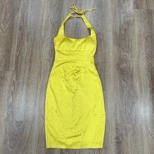 Cache Vintage Halter Yellow Dress Party Cocktail Prom Evening Gown Size 6