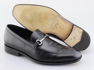 Men's SALVATORE FERRAGAMO 'Fenice' Black Leather Loafers Size US 9 - 2E