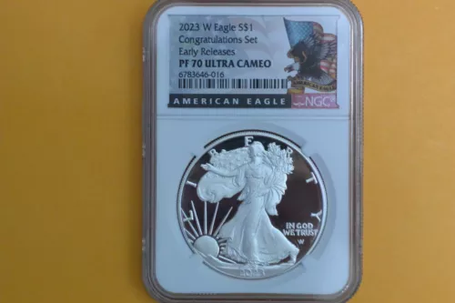 2023 W PROOF SILVER EAGLE CONGRATULATIONS SET NGC PF70 EARLY RELEASES