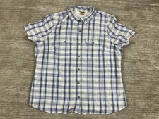 Eddie Bauer Shirt Mens 2XL Blue White Short Sleeve Button Up Polyester Nylon