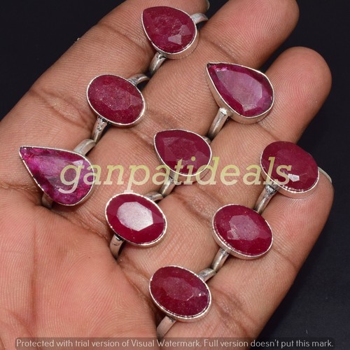 Simulated Ruby Gemstone Plain Collet Ring 10Pcs Lot 925 Silver Plated Jewelry - Picture 4 of 4