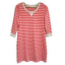 Banana Republic Striped Knit Dress Women L Coral 3/4 Sleeve Casual Preppy Travel