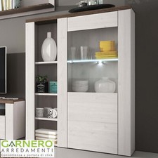 Credenza alta moderna 1 anta 4 vani 3 ripiani 100x145 pino bianco rovere PALOMA