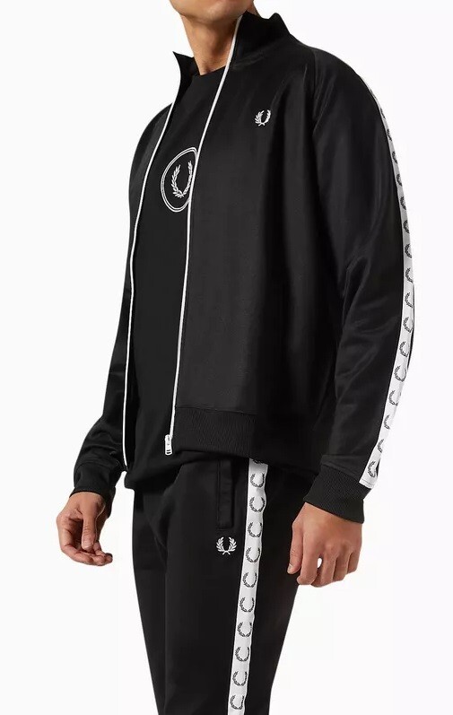 FRED PERRY TAPED TRACK JACKET BLACK FULL ZIP J6231 198 NEW FRED PERRY TAPED TRACK JACKET BLACK FULL ZIP J6231 198 NEW