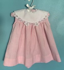 Vintage Peaches N Cream Baby Girl Dress Linen Spring Easter Pink Flower