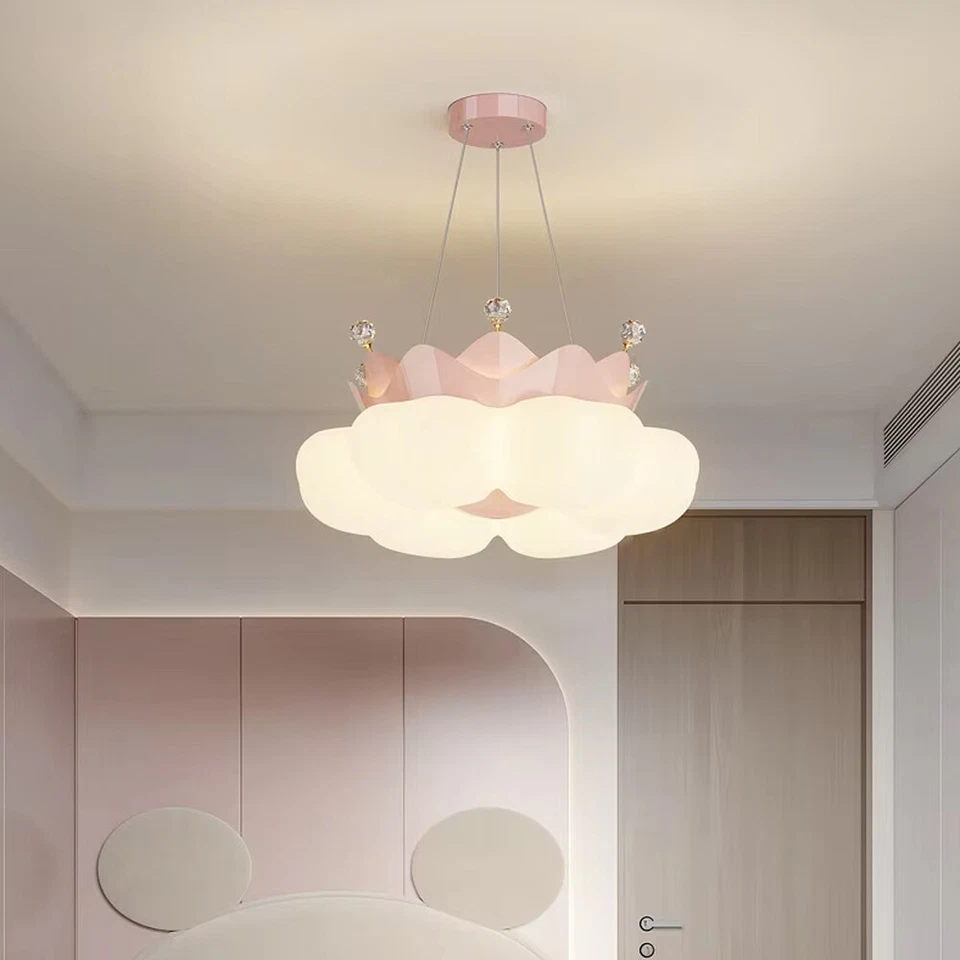 Colgante LED para habitación de princesa niñas con cristales de pétalos de corona luz atenuante de 3 colores Foto 2 de 4