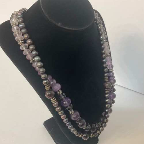 Vtg Genuine Peacock Pearl Purple Amethyst Etruscan Beaded 2 Layer Necklace 22.5” - Bild 4 von 22