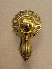 NOS Polished Brass 1-3/8"  Tear Drop Pendant Pull Single Hole Mounted Victorian 