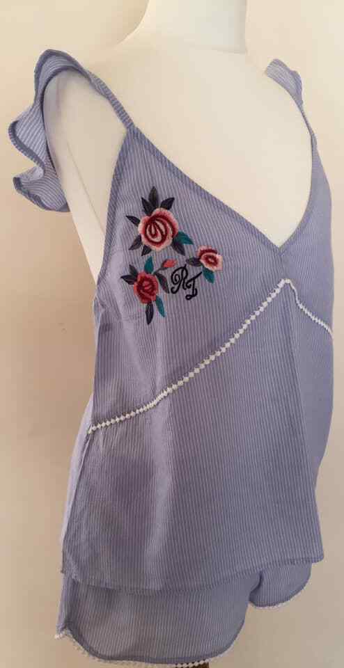 NEW Ltd Edtn RIVER ISLAND Embroidered NIGHTWEAR TOP&SHORT SET COMPLETELY SOLDOUT