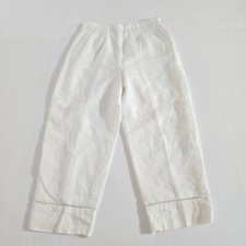 Sue Wong Cropped Linen White Pants Size Small Side Zipper & Button Made In USA