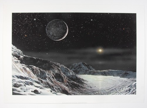 PLUTO + Charon dwarf planet David HARDY 34x24in superior giclee print numbered - Picture 8 of 10