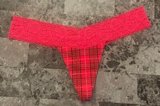 NWT VICTORIA'S SECRET PINK LARGE PLAID FLORAL LACE WAISTBAND RARE THONG PANTIES