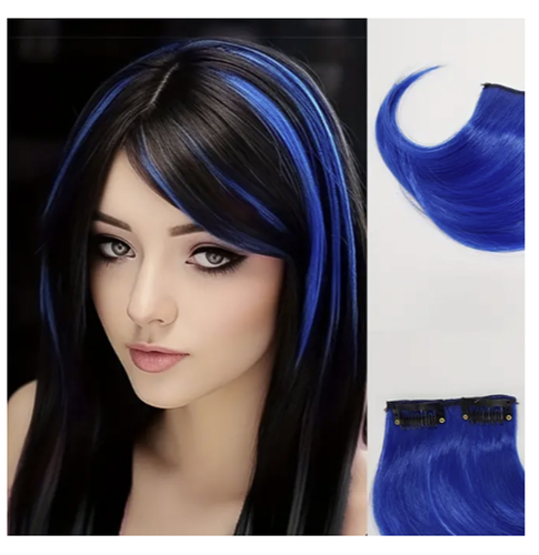 CLIP IN FRINGE Human Hair Synthetic Bang Side Fringe Rainbow Highlights streaks - Picture 11 of 27