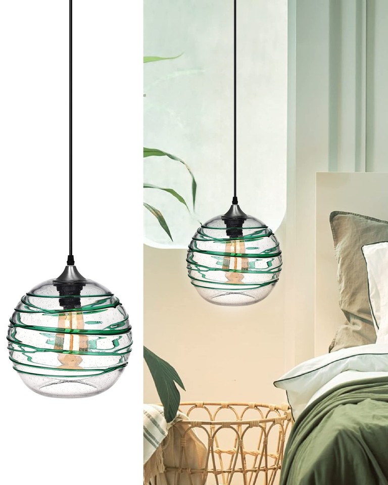 ARIAMOTION Pendant Lights Kitchen Island Glass Coastal Lighting Green