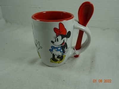 Disney Minnie Mouse Expresso Ceramic Coffee Cup Mug w/spoon 3'' NEW