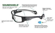 Readymax Safety Glasses New Built-In Hearing Protection Black Frames Clear Lens