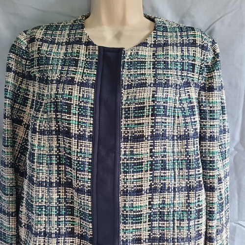 ETRO Jacket Blazer cotton silk woven Tweed Cropped blue sz 48 US 12 New - Picture 5 of 14