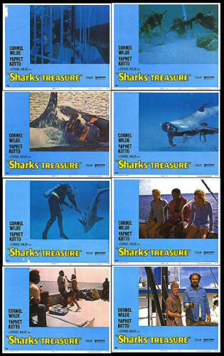 SHARKS´ TREASURE original 1975 lobby card set SCUBA DIVING 11x14 movie posters