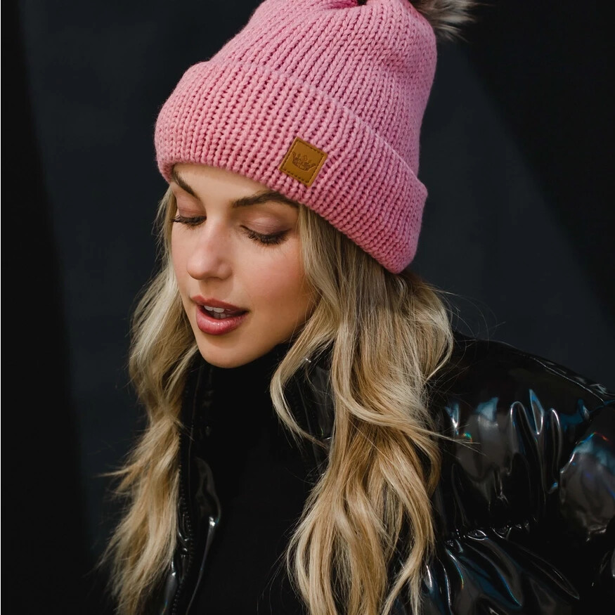 PANACHE APPAREL PINK CABLE KNIT POM HAT H-491 BRAND NEW -SO  display picture 2