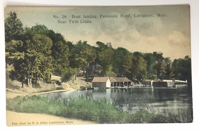 1909 Boat Landing & Peninsula Hotel Lindstrom Minnesota Vintage Postcard UP