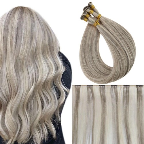 Extension capelli vergini legati a mano trama 100% veri capelli umani cucire in trama duratura - Foto 12 di 20