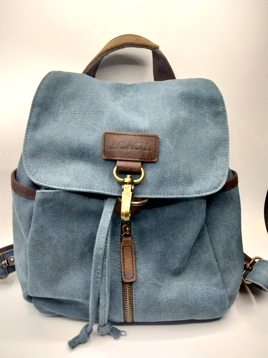 Acacia Blue Canvas Backpack Leather Adjustable | eBay Acacia Blue Canvas Backpack Leather Adjustable | eBay