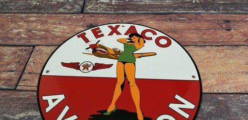 VINTAGE TEXACO GASOLINE PORCELAIN MILITARY SERVICE P51 WW2 AIRPLANE GAS OIL SIGN - Picture 3 of 12